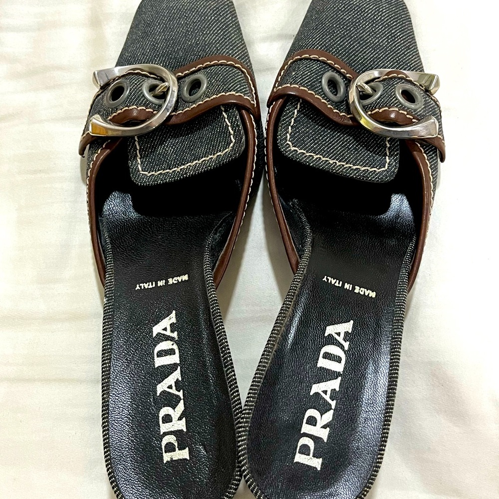 Prada denim leather